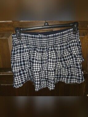 Hollister Navy and White Plaid Skater Mini Skort
